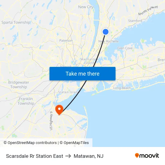 Scarsdale Rr Station East to Matawan, NJ map