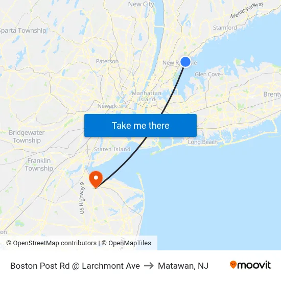 Boston Post Rd @ Larchmont Ave to Matawan, NJ map