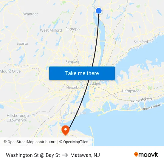 Washington St @ Bay St to Matawan, NJ map
