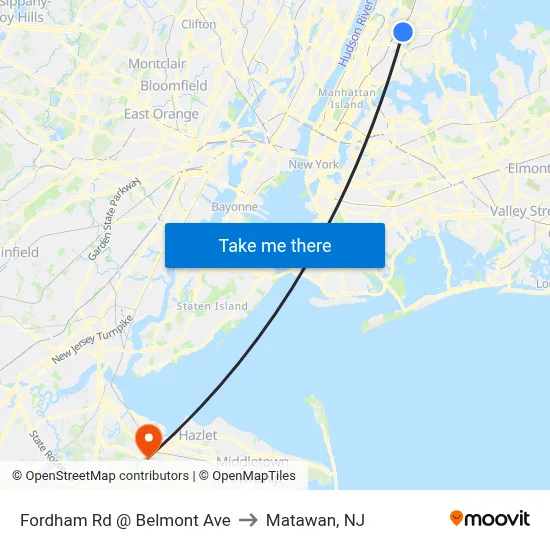 Fordham Rd @ Belmont Ave to Matawan, NJ map