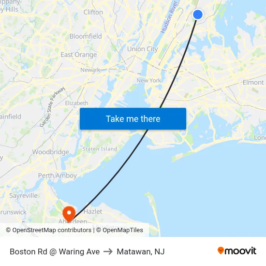 Boston Rd @ Waring Ave to Matawan, NJ map
