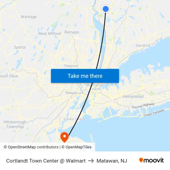 Cortlandt Town Center @ Walmart to Matawan, NJ map