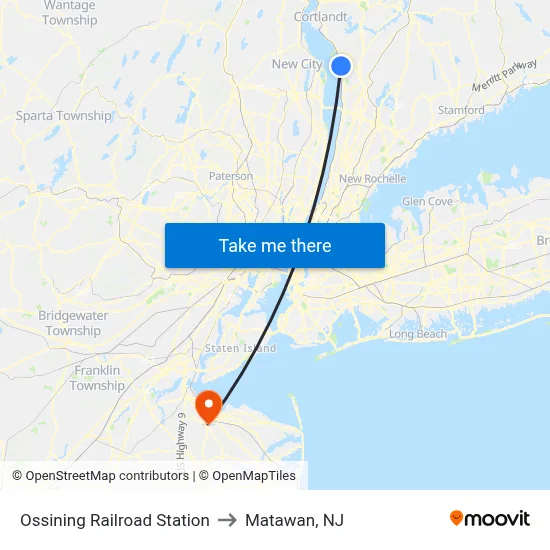 Ossining Railroad Station to Matawan, NJ map