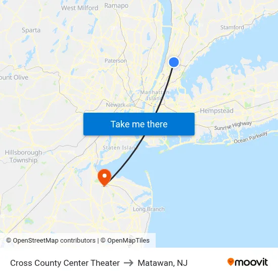 Cross County Center Theater to Matawan, NJ map