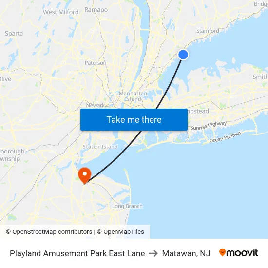 Playland Amusement Park East Lane to Matawan, NJ map