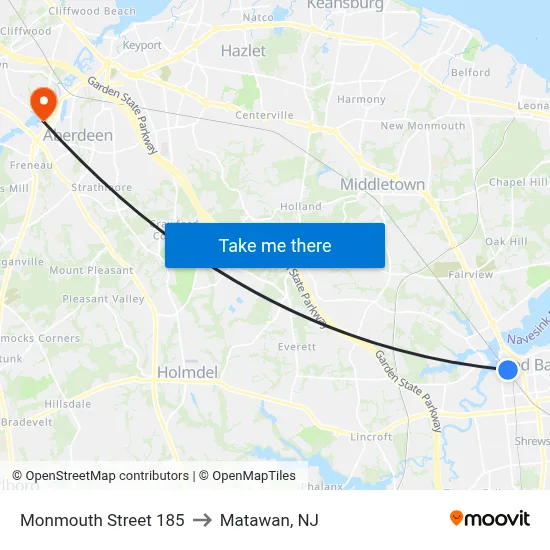 Monmouth Street 185 to Matawan, NJ map
