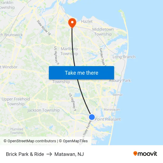 Brick Park & Ride to Matawan, NJ map