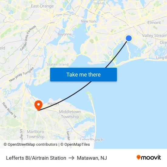 Lefferts Bl/Airtrain Station to Matawan, NJ map