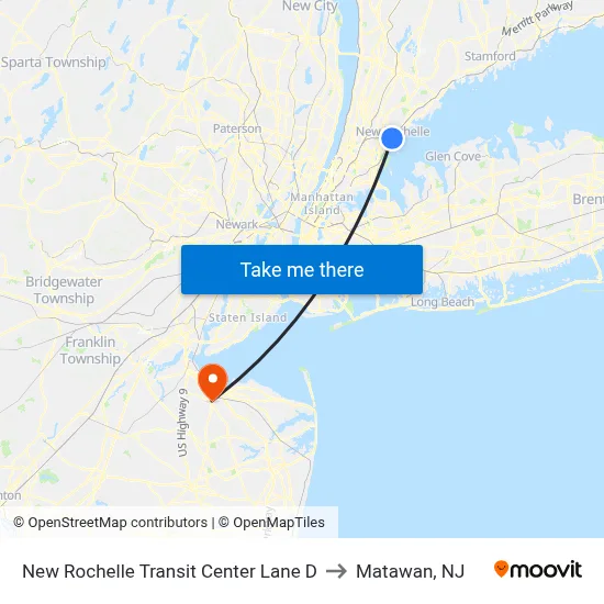 New Rochelle Transit Center Lane D to Matawan, NJ map