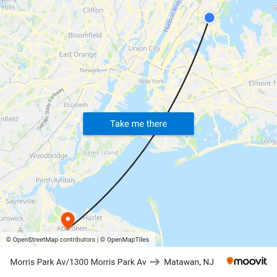 Morris Park Av/1300 Morris Park Av to Matawan, NJ map