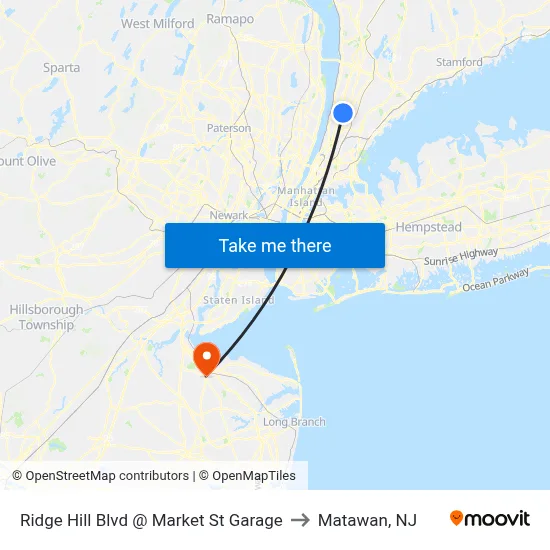 Ridge Hill Blvd @ Market St Garage to Matawan, NJ map