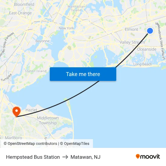 Hempstead Bus Station to Matawan, NJ map