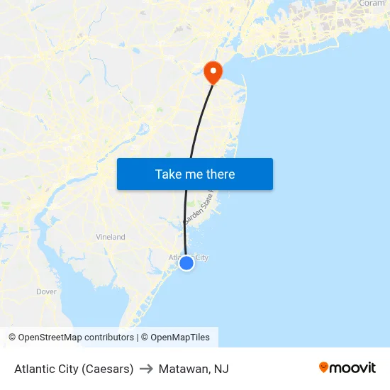 Atlantic City (Caesars) to Matawan, NJ map