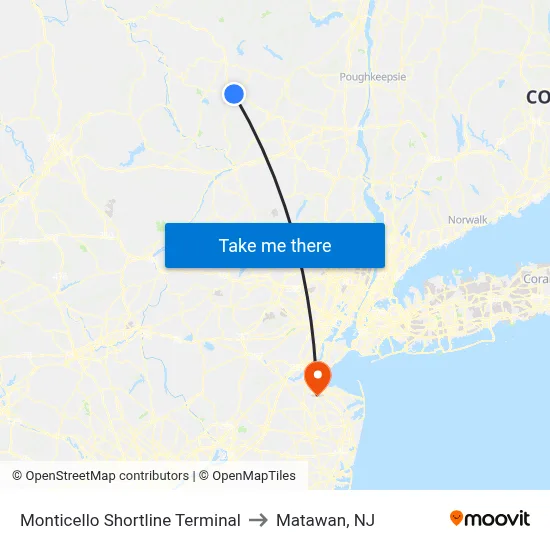 Monticello Shortline Terminal to Matawan, NJ map
