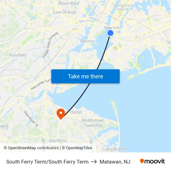 South Ferry Term/South Ferry Term to Matawan, NJ map
