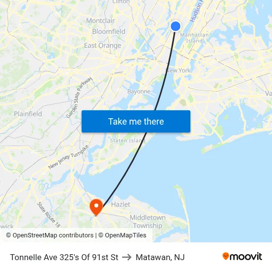 Tonnelle Ave 325's Of 91st St to Matawan, NJ map