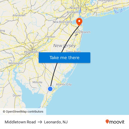 Middletown Road to Leonardo, NJ map