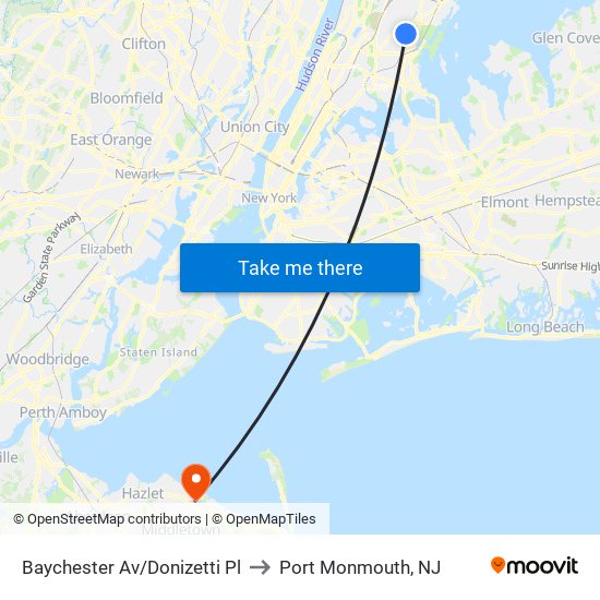 Baychester Av/Donizetti Pl to Port Monmouth, NJ map