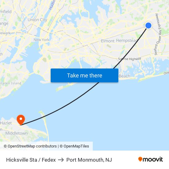 Hicksville Sta / Fedex to Port Monmouth, NJ map