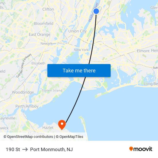 190 St to Port Monmouth, NJ map