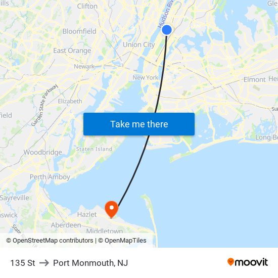 135 St to Port Monmouth, NJ map