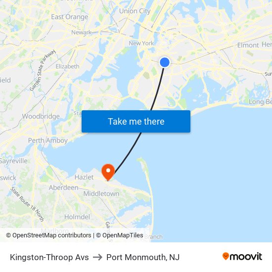 Kingston-Throop Avs to Port Monmouth, NJ map