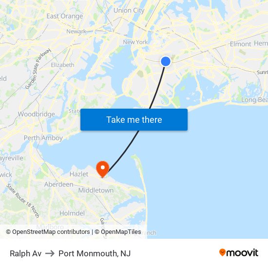 Ralph Av to Port Monmouth, NJ map