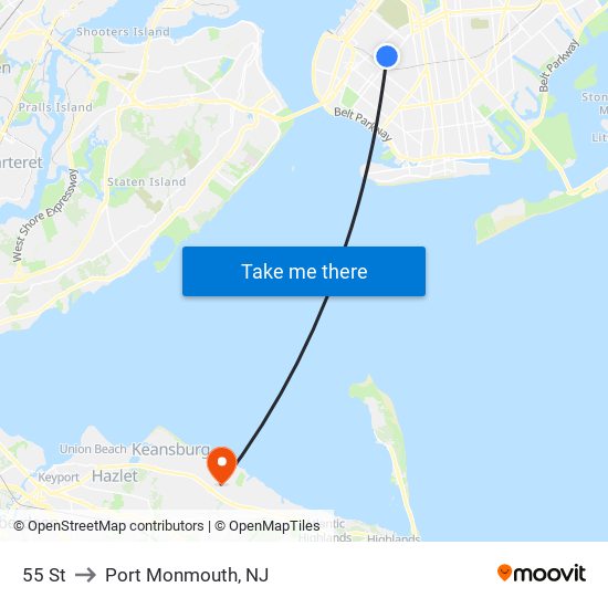 55 St to Port Monmouth, NJ map