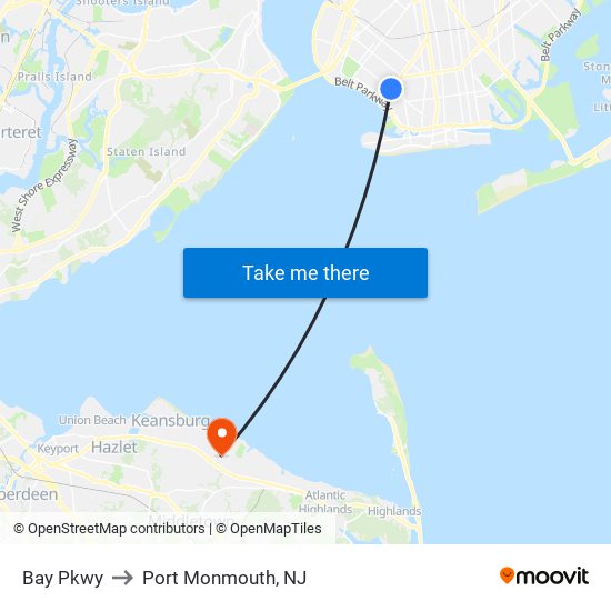 Bay Pkwy to Port Monmouth, NJ map