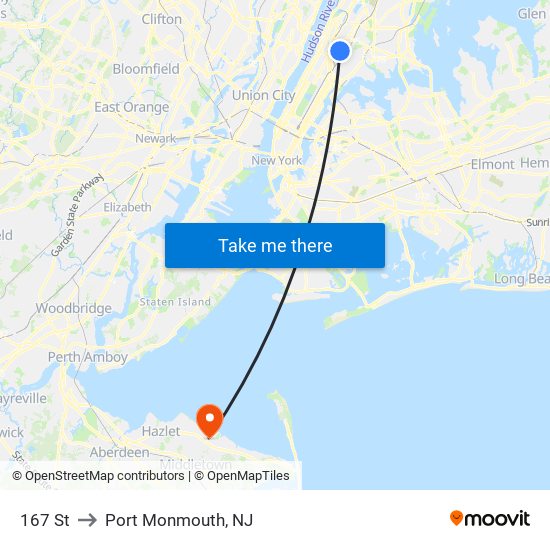 167 St to Port Monmouth, NJ map