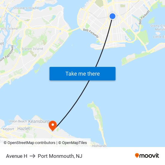 Avenue H to Port Monmouth, NJ map