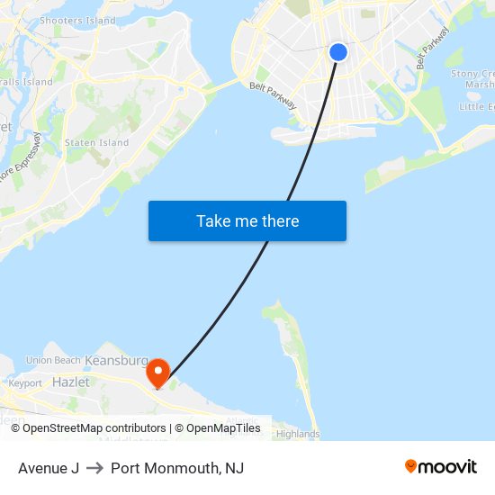 Avenue J to Port Monmouth, NJ map