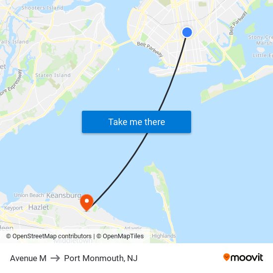 Avenue M to Port Monmouth, NJ map