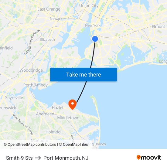 Smith-9 Sts to Port Monmouth, NJ map