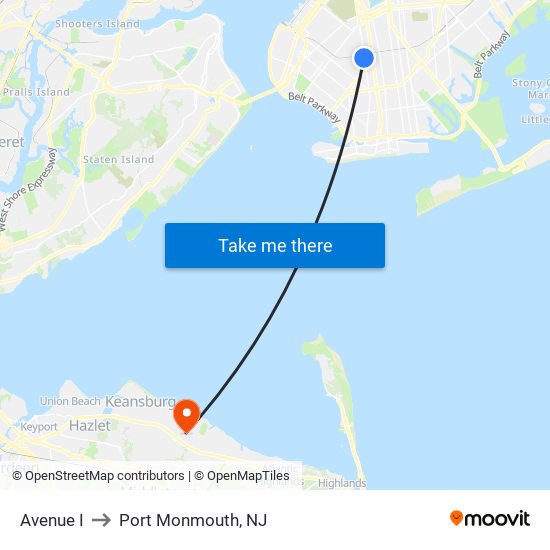 Avenue I to Port Monmouth, NJ map