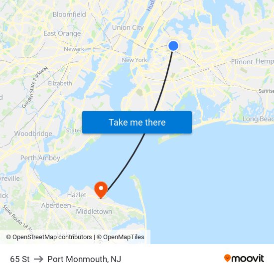 65 St to Port Monmouth, NJ map
