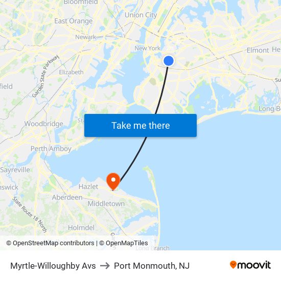 Myrtle-Willoughby Avs to Port Monmouth, NJ map