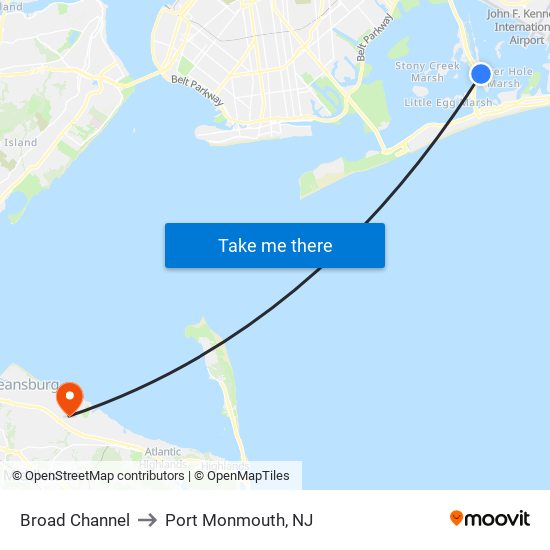 Broad Channel to Port Monmouth, NJ map