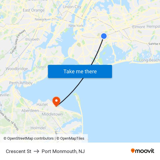 Crescent St to Port Monmouth, NJ map