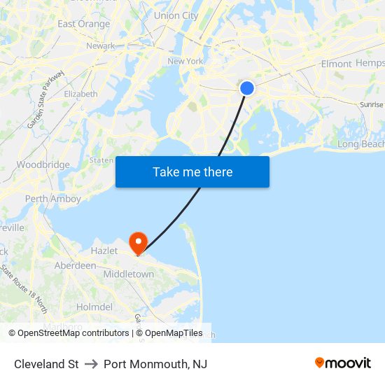 Cleveland St to Port Monmouth, NJ map