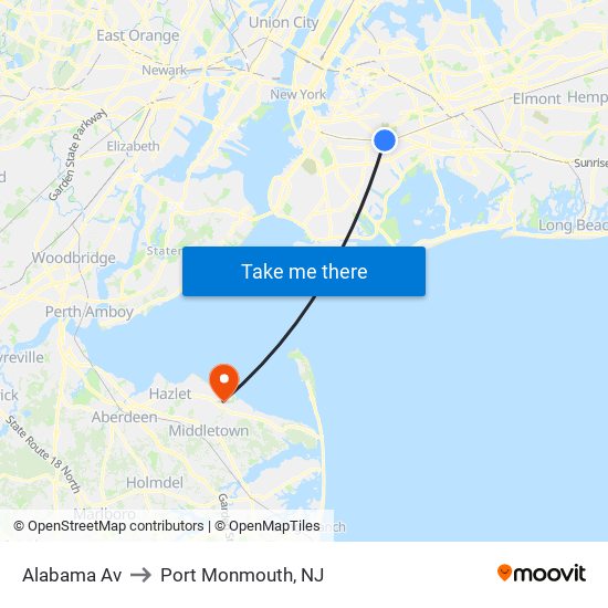 Alabama Av to Port Monmouth, NJ map