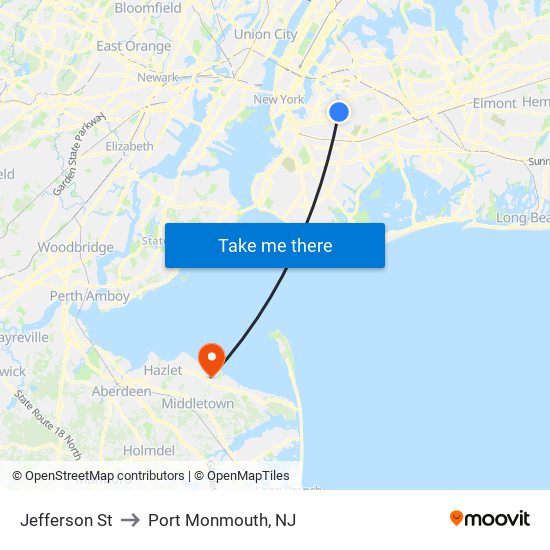 Jefferson St to Port Monmouth, NJ map