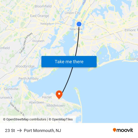 23 St to Port Monmouth, NJ map