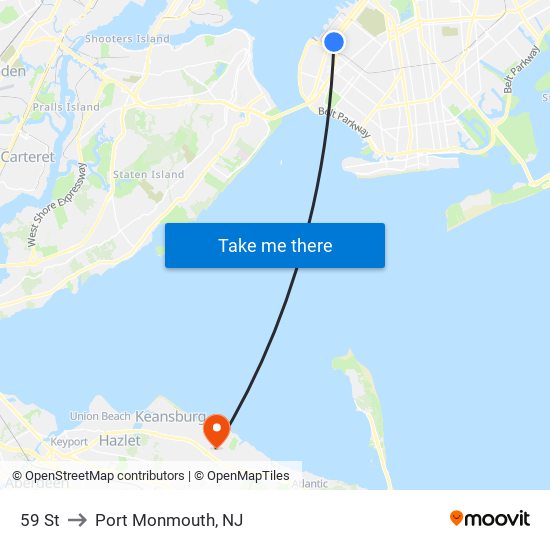 59 St to Port Monmouth, NJ map