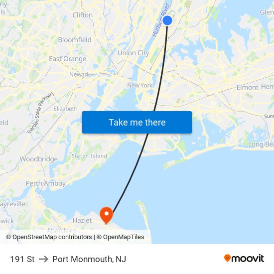 191 St to Port Monmouth, NJ map