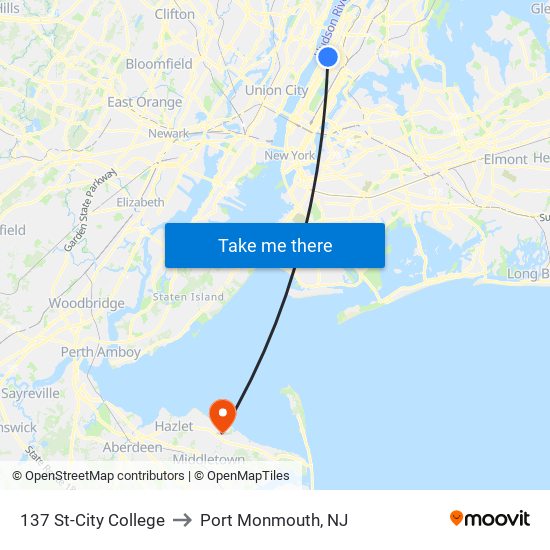 137 St-City College to Port Monmouth, NJ map