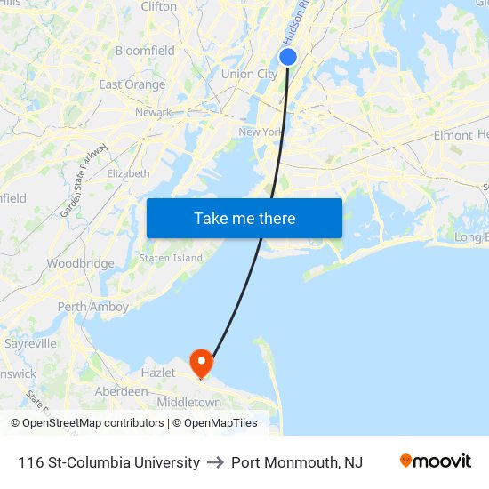 116 St-Columbia University to Port Monmouth, NJ map