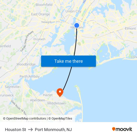 Houston St to Port Monmouth, NJ map