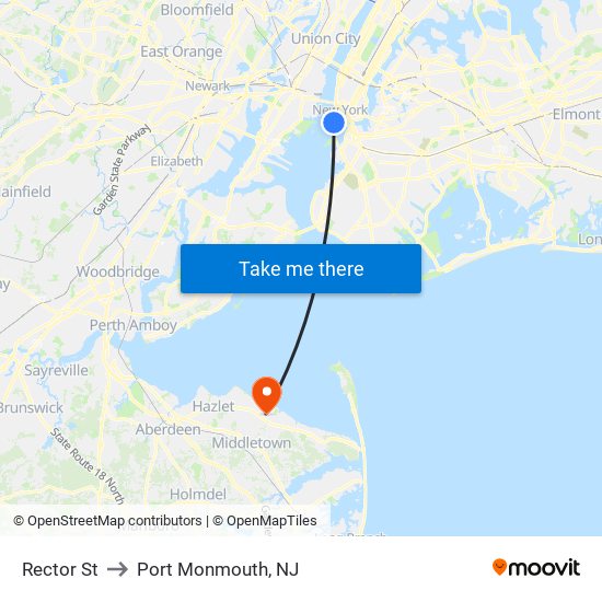 Rector St to Port Monmouth, NJ map