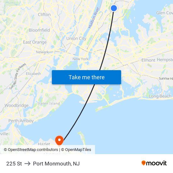 225 St to Port Monmouth, NJ map